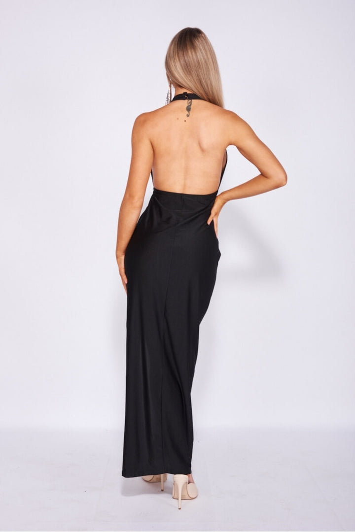 Black slinky maxi dress hotsell