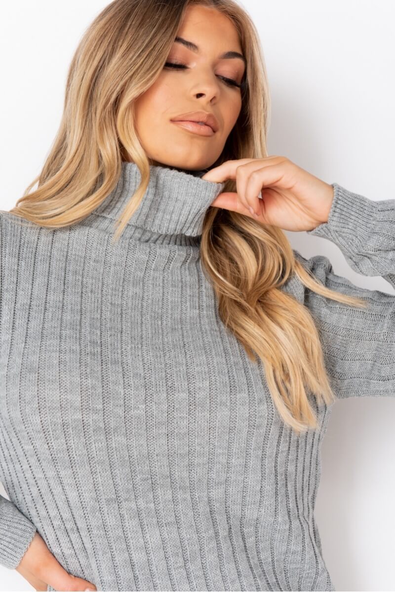 Grey polo neck jumper dress best sale