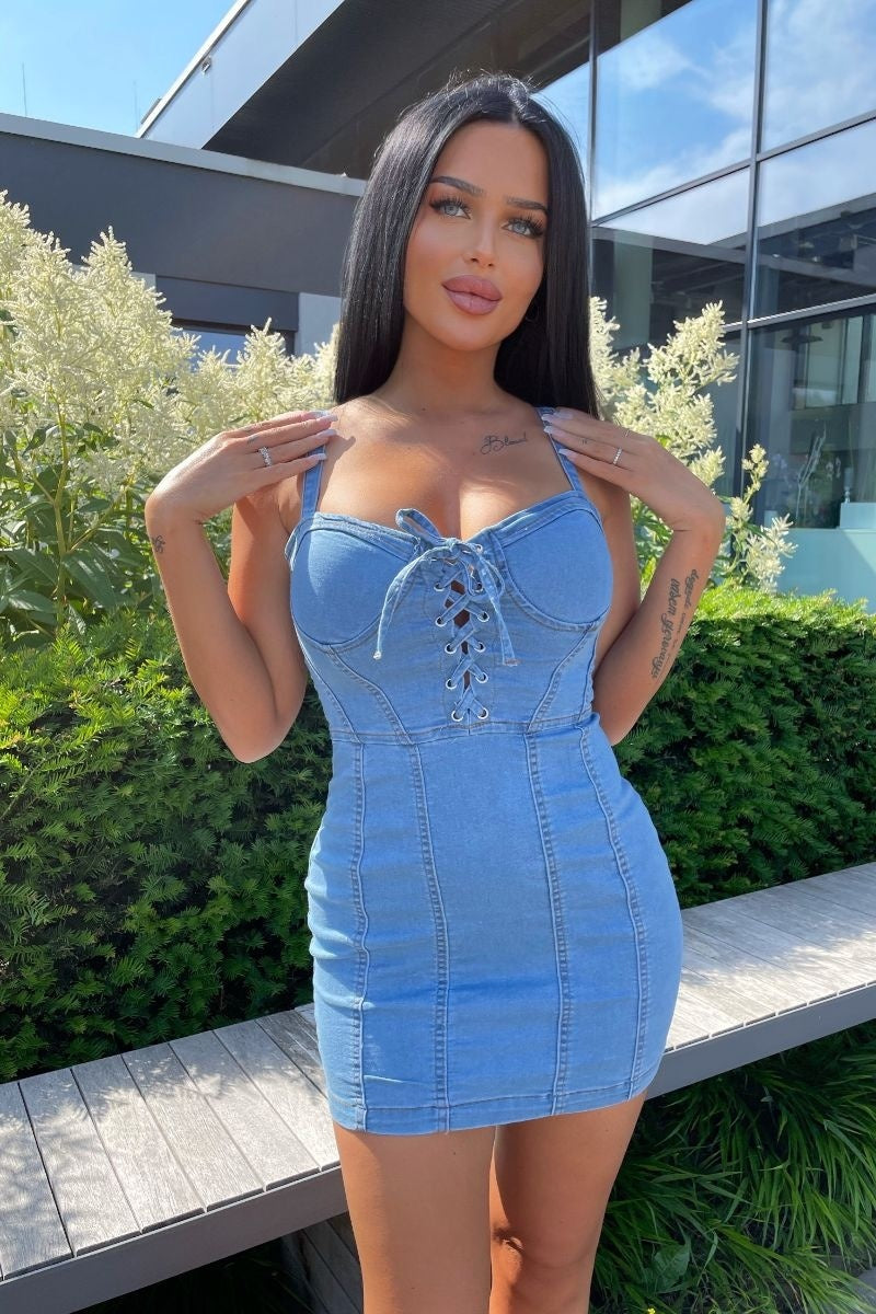 Lace and denim dress best sale