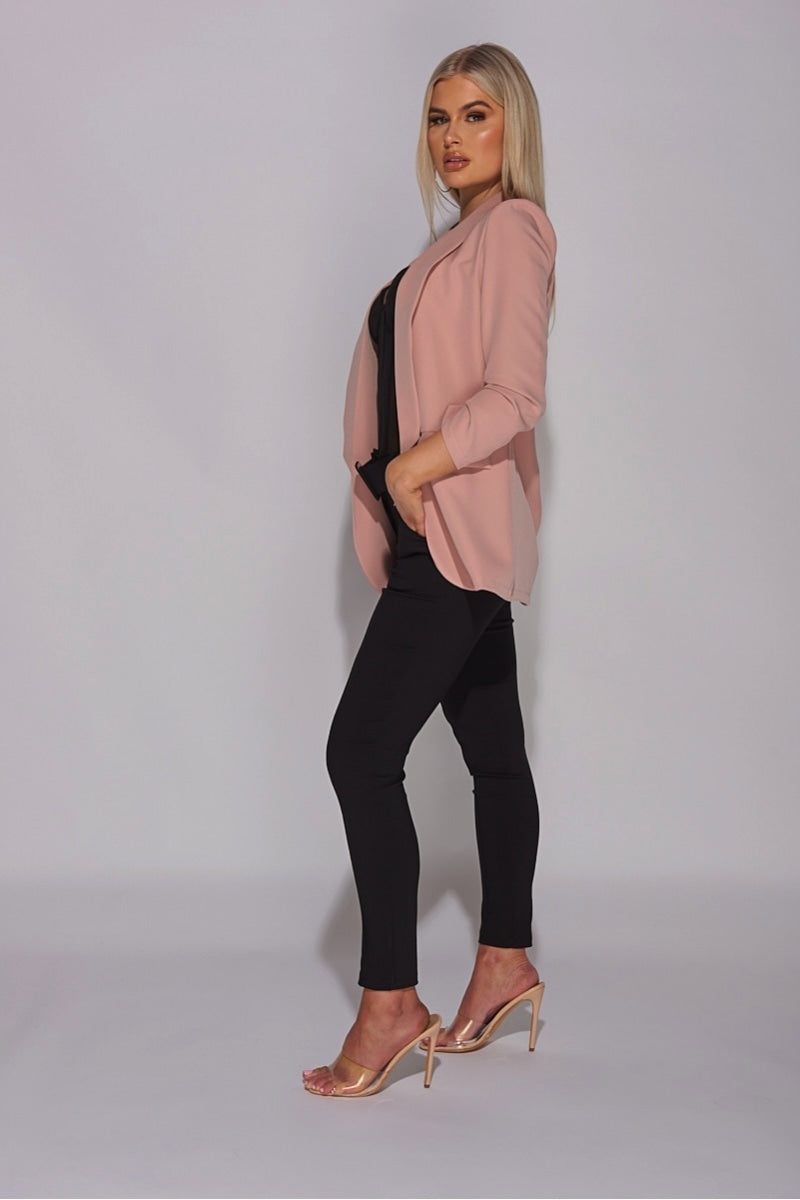 Nude Lapel Detail Ruched Sleeve Blazer – Fashion By Maya